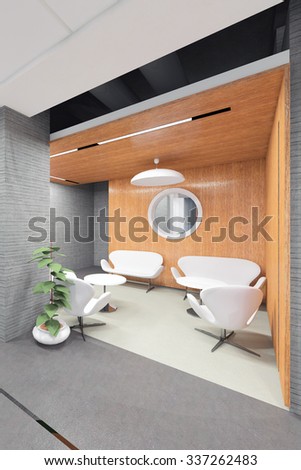 office lobby with a reception desk visualization