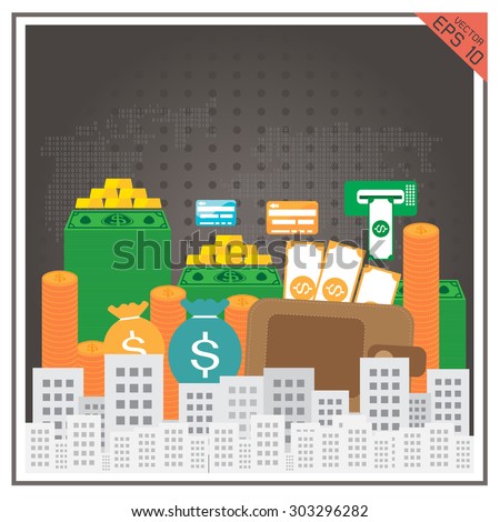 city Infographic business money dollar shape template design.route to success concept vector illustration