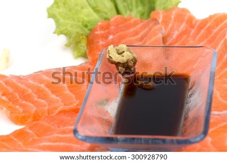 Fresh salmon, I do\
 food Sushi , Raw meat cubes photographed on a white background.
