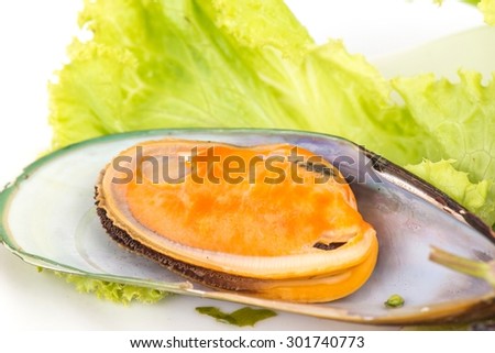 Thailand Food,mussels isolated on white background.