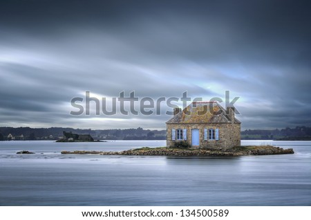 Beautifull house isolated on small island in Britanny, France