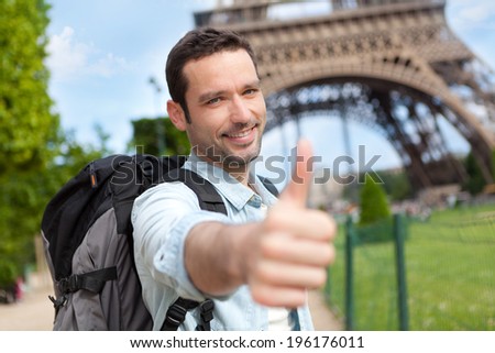 Portrait of a Happy traveler in Paris, France