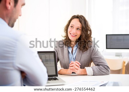 View of a Young attractive woman during job interview