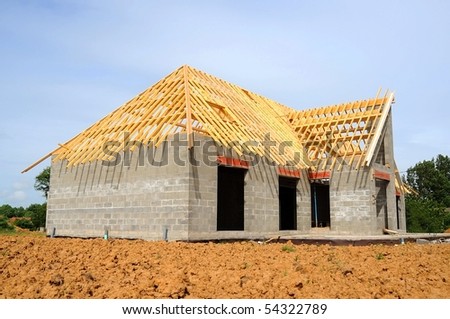 A new house under construction in countryside
