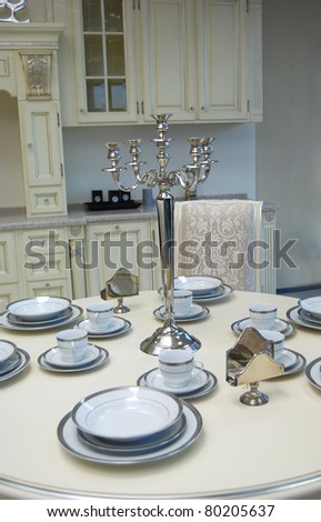 Table set for an event party or wedding reception, focus on dish
