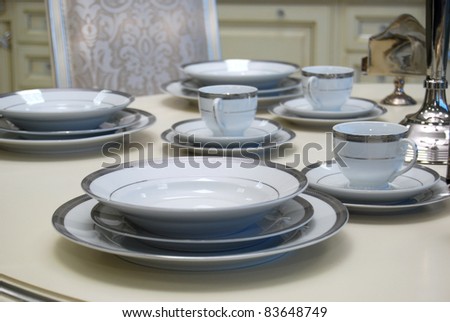 Table set for an event party or wedding reception, focus on dish