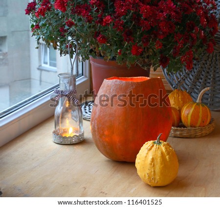 Pumpkin-lantern to the holiday halloween. Design of window in eve halloween