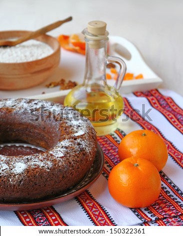 Greek lean vegetarian cake with olive oil, citrus and candied