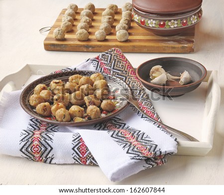 A tray with ukrainian national food of \