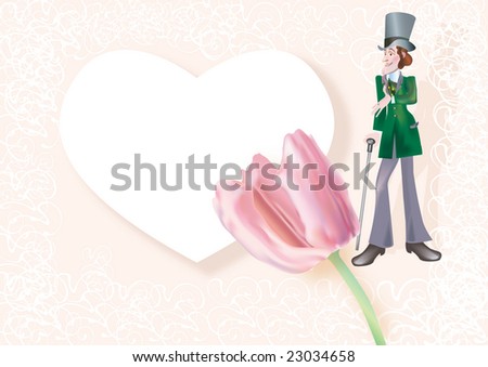 Background to St. Valentine\'s Day: tulip and heart from sincerely your admirer