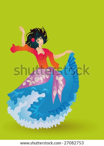 A dark-haired girl dances passionate gipsy dance