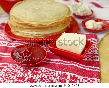 Time of shrovetide national traditional helping to the pancakes at the end of the winter