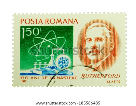 ROMANIA, 1971: a stamp celebrating 100 years since the birth of Rutherford, 1971