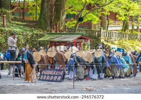 NIKKO, JAPAN - 16 october 2014 : People visit Tosho-gu Shrine   Reitaisai on16 october 2014 in Nikko, Japan. Toshogu is part of a UNESCO World Heritage Site, group of  important temples in Japan.