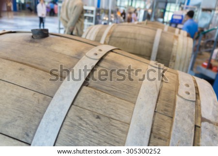 blurred background of old oak barrel