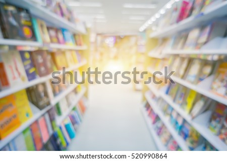 Blurred Shop Background in Book store Shelf Natural bokeh out of focus Bookstore,Blur background of people in library book store,shopping mall background concept,vintage color