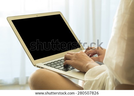 young women using laptop computer at home. technology concept, freelance concept, business concept, shopping online concept. Selective focus.
