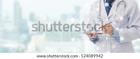 Doctor using a mobile phone contact with patient. Concepts of technology communication. copy space.