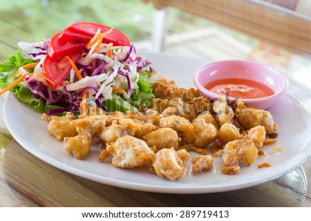 deep fried chicken tendons Clear focus on specific areas of the image./ soft Focus