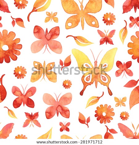 Watercolor butterfly seamless pattern on a white background