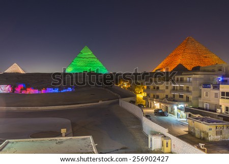 CAIRO - JAN 30: Giza Pyramids Sound and Light Show on January 30, 2015 in Cairo, Egypt.