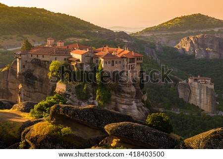 Meteora monasteries, the Holy Monastery of Varlaam at foreground, Greece