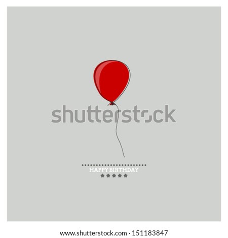 Happy Birthday card with holiday red balloon on gray background