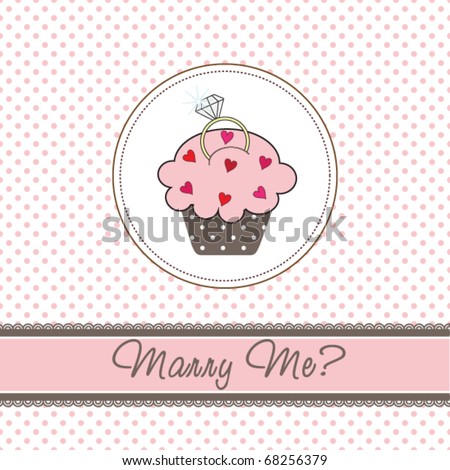 stock vector Wedding cupcake card with a ring