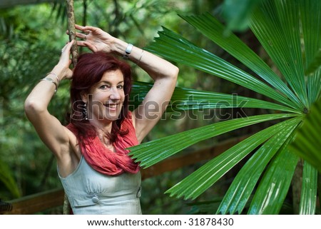 Fan Dancer - woman with fan palm (Licuala ramsayi)