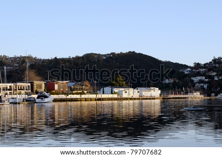 Last light at Home Point, Launceston, Tasmania, Australia. Trevallyn houses in right corner.