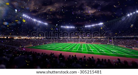 Night stadium arena Football field championship win! Confetti and tinsel. Blue toning