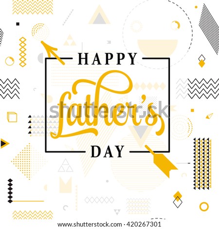 Happy fathers day wishes vector background on seamless geometric pattern. Fashion lettering greeting card for print or web design with mustache, arrow. Modern holiday illustration. Hipster gold style