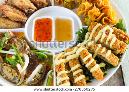 Thai-style Hors d\'oeuvres on white dish