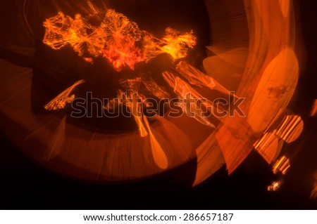 fire performer in the center of a fire circle Fractal Abstract,on black,