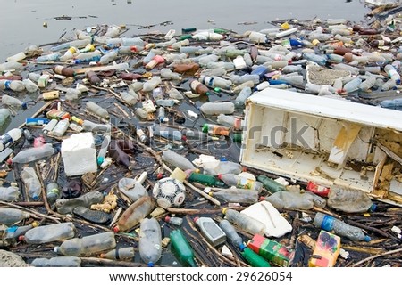 Photograph of polluted River full of rubbish showing environment we live in.