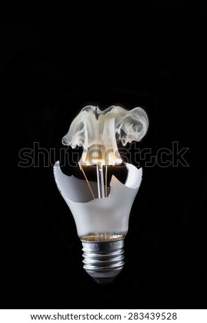 the broken bulb with a smoke from a thread
