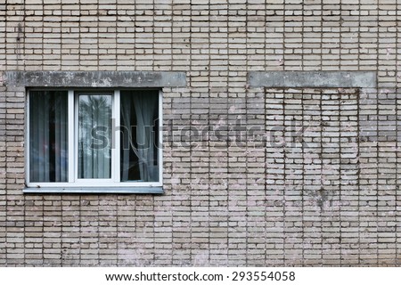 Brick wall with window and a stuffy recess of window