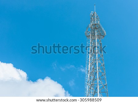 Telecommunication Radio Antenna and Satellite  Tower with blue sky