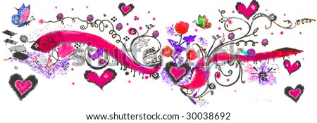 Pink Hearts and Roses Grunge Graphic Banner