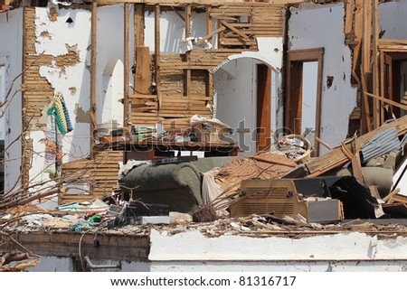 This severely damaged home is just one of thousands of homes destroyed in the 2011 tornado outbreaks throughout the US.