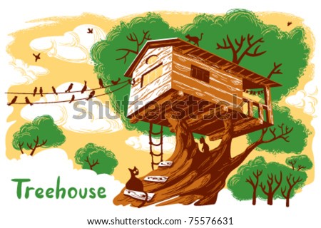 Treehouse Illustration - 75576631 : Shutterstock