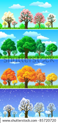 Four seasons trees and landscape banners