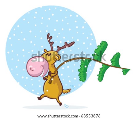 funny deer pictures. stock vector : Funny deer be going to decorate pine-tree for Christmas