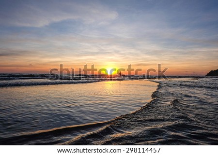 sunset on the beach is dark light and  be strong sunlight before sunset and vintage style