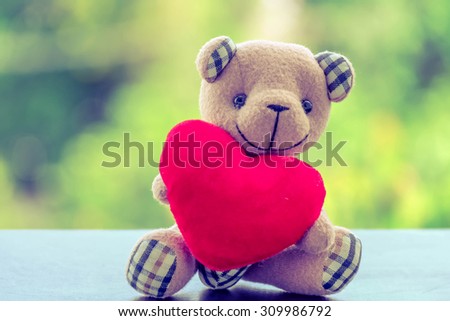 love heart and teddy bear heart and happiness concept and vintage style