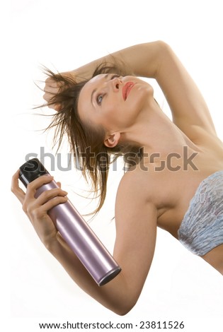 hair spray, women on white background