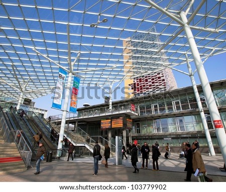 MILAN, ITALY - FEBRUARY 16: People entering tourism exhibition area at BIT, International Tourism Exchange Exhibition on February 16, 2012 in Milan, Italy.