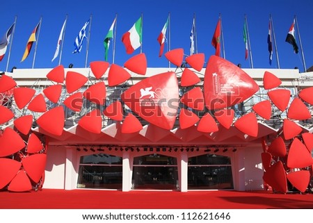 VENICE - SEPTEMBER 8: Red Carpet at the entrance of Palazzo del Cinema, waiting for the next celebrity at 69th Venice Film Festival on September 8, 2012 in Venice, Italy.