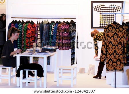 MILAN, ITALY - FEBRUARY 26: Selling accessories and fashion products during Milano women\'s PrÃªt-Ã -porter collections fashion week February 26, 2010 in Milan, Italy.