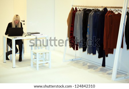 MILAN, ITALY - FEBRUARY 26: Brand new clothes in exhibition during Milano women\'s PrÃªt-Ã -porter collections fashion week February 26, 2010 in Milan, Italy.